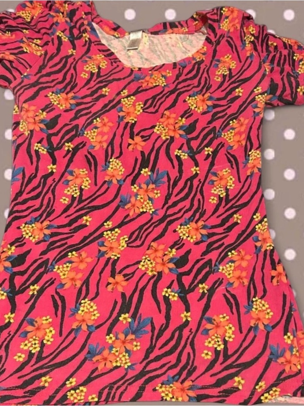 Diva Hot Pink Zebra Floral Short Sleeve Tee
